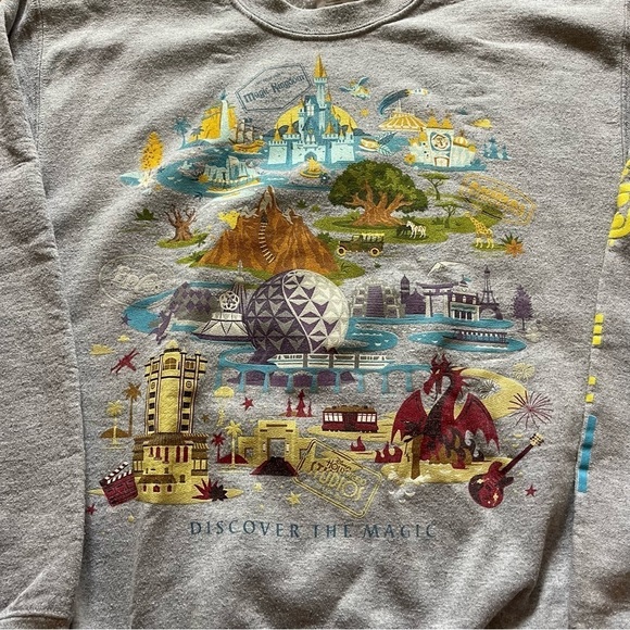 DISNEY PARKS Gray Sweatshirt Walt Disney World Discover The Magic Retro Crewneck - Picture 2 of 6